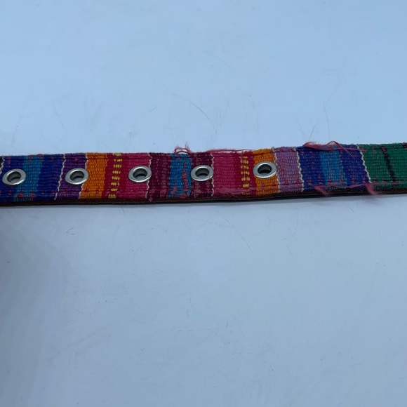 Vintage Fossil Leather Belt Concho Tapestry Serape Braided Brown Small 25”-29” - Picture 3 of 5